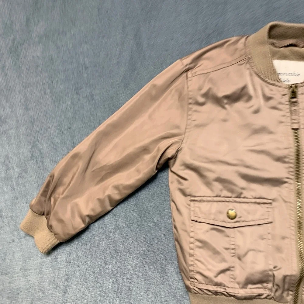 Abercrombie Kids Bomber Jacket Boys 5-6 Brown Fleece Lined Ribbed Hem Full Zip